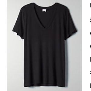 Aritzia Ribbed Lightweight Black V-neck T-shirt - XXSmall